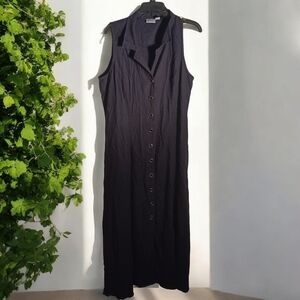 Chicos Design Black Linen Blend Full Button Down Sleeveless Maxi Dress Large 3